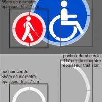 Pochoir malvoyant handicape avec cercle autour marquage parking
